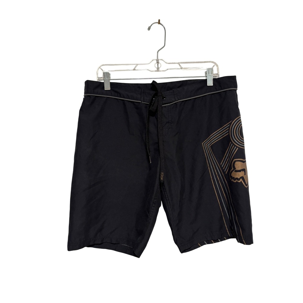 Fox Racing Mens Black Bronze Graphic Board Shorts Swim Trunks Size 35